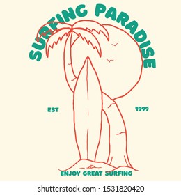 Vector illustration of surf and sunset boards for label or t-shirt designs