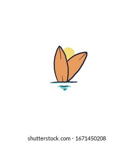 Vector illustration of surf and sunset boards for label or t-shirt designs