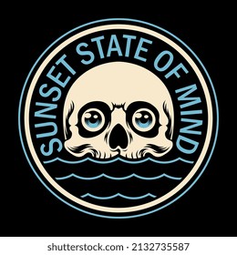 Vector Illustration Surf Themed Skull . For T-shirts, Stickers And Other Similar Products.