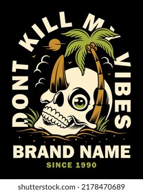 Vector illustration surf themed skull . For t-shirts, stickers and other similar products.