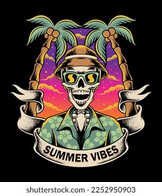 Vector illustration surf themed skull . For t-shirts, stickers and other similar products.