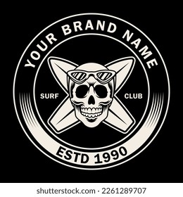 Vector illustration surf themed skull . For t-shirts, stickers and other similar products.