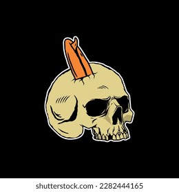 Vector illustration surf themed skull, tropical skull for t shirt design	