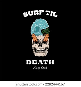Vector illustration surf themed skull, tropical skull for t shirt design