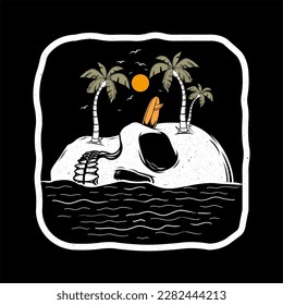 Vector illustration surf themed skull, tropical skull for t shirt design