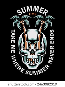 Vector illustration surf themed skull. For t-shirts, stickers and other similar products.