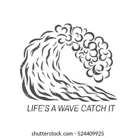 Vector illustration of surf wave. Logo design. Silhouette