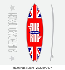 Vector illustration for surfboard design with lettering and slogan.