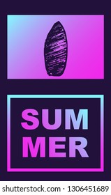 Vector Illustration of Surfboard Summer Poster with Synth or Retro Wave Style. Graphic Design for Background, Template or Layout. 