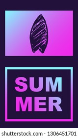 Vector Illustration of Surfboard Summer Poster with Synth or Retro Wave Style. Graphic Design for Background, Template or Layout. 