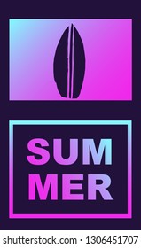 Vector Illustration of Surfboard Summer Poster with Synth or Retro Wave Style. Graphic Design for Background, Template or Layout. 