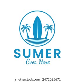 Vector illustration of Surfboard with Tropical Palm Trees for Summer Surf logo design