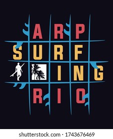 Vector illustration of surfboards and elements alluding to surfing.