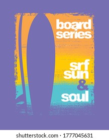 Vector illustration of surfboards silhouette on brushed background.