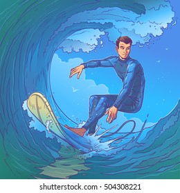 Vector illustration of a surfer