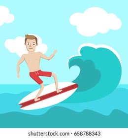 Vector illustration of the surfer. 