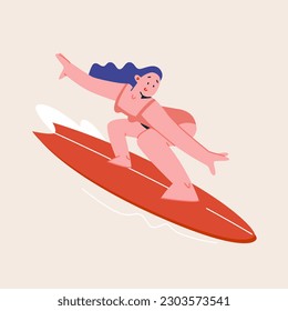 Vector illustration of a surfer girl who curbed the wave