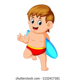 vector illustration of Surfer man is holding surfboard