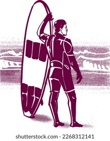 vector illustration of the surfer on the beach
