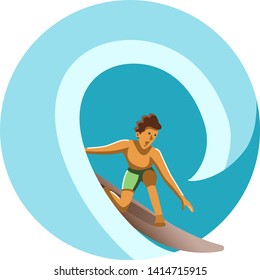 Vector illustration. Surfer on a big wave.