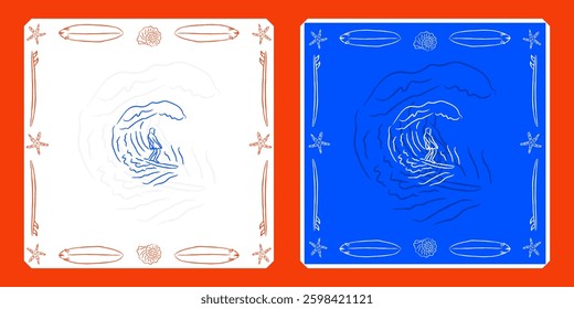 Vector illustration surfer on surfing board on wave
