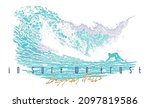 Vector illustration of surfer on wave. Art in worn style. Design for prints on t-shirts, posters, etc...