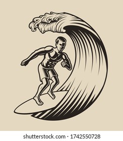Vector Illustration eines Surfers auf einem weißen Hintergrund.