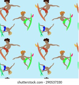 Vector illustration of surfer riding. Surfer guy. Seamless.