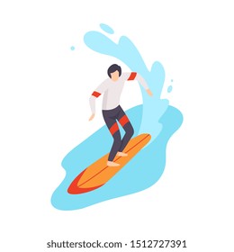 Vector illustration of surfer riding the wave.