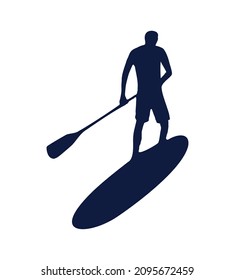 Vector illustration of surfer silhouette on paddle surfboard.