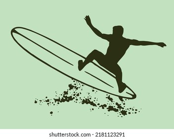 Vector illustration of surfer silhouette performing a trick.