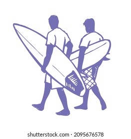 Vector illustration of surfers duo.