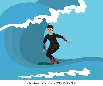 Vector illustration of surfing. Billow. Water sports.