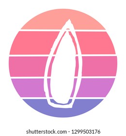 Vector Illustration of Surfing Board with Circle Sunset of Red, Pink, and Violet Color