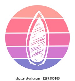 Vector Illustration of Surfing Board with Circle Sunset of Red, Pink, and Violet Color
