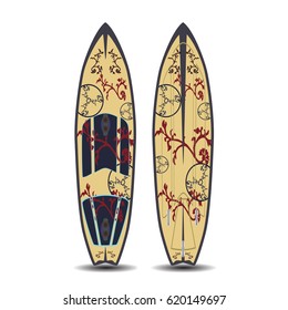 Vector illustration of surfing board isolated on white background. Two sides of surfboard in flat style.