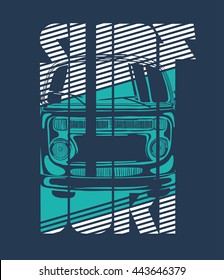 vector illustration of a surfing car. stylish design print T-shirt