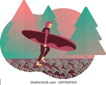 vector illustration of a surfing player