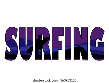 Vector illustration surfing print, text with image