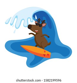 Vector illustration of surfing reindeer
