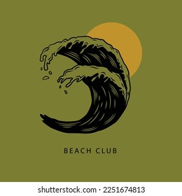 Vector illustration surfing theme badge design. For t-shirt prints, posters, stickers and other uses.