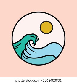 Vector illustration surfing theme badge design. For t-shirt prints posters stickers and other uses.
