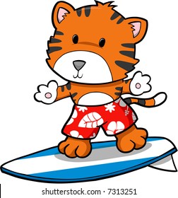 Vector Illustration of Surfing Tiger