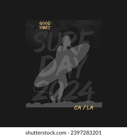 Vector illustration  surfing . Vintage design. Typography, t-shirt graphics