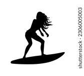 Vector illustration. Surfing woman silhouette. Healthy lifestyle.