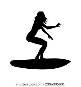 Vector illustration. Surfing woman silhouette. Healthy lifestyle.