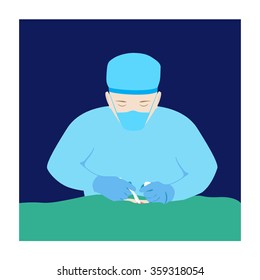 vector illustration of surgeon with mask and gloves during operation.