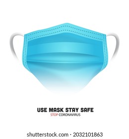 Ilustración vectorial de la máscara quirúrgica facial. Mascarillas de protección médica azul sobre blanco. Máscara de protección del virus Corona.