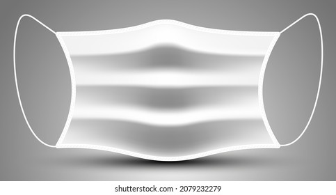 Ilustración vectorial. Máscara quirúrgica. Máscara protectora contra virus, alergias, bacterias. Máscara de protección médica con bucles de oreja, aislados en fondo gris con sombra.