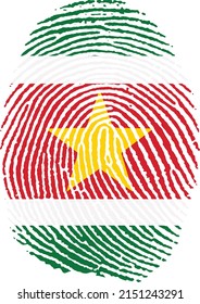 Vector illustration of the Suriname flag in the shape of a fingerprint
